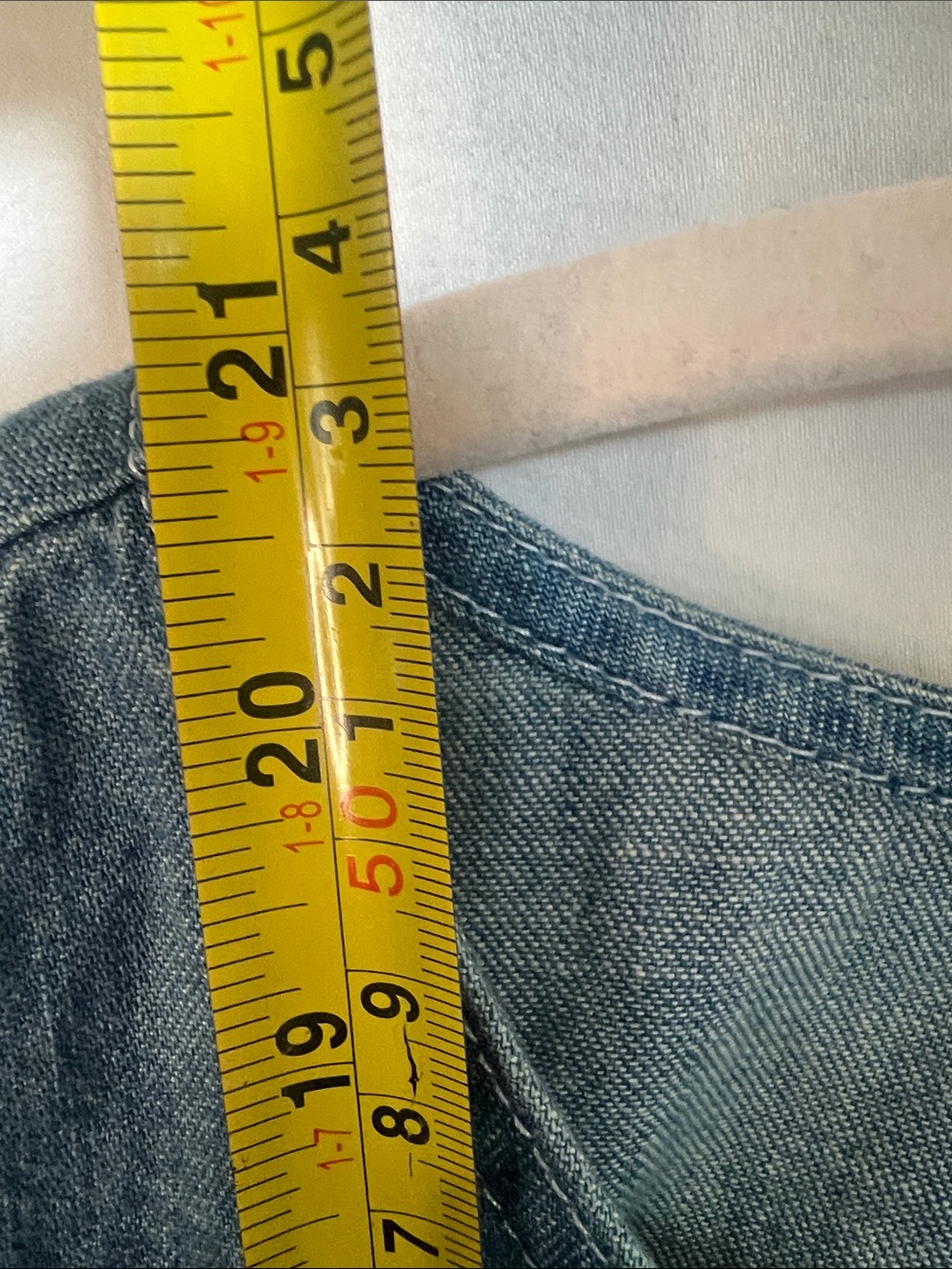 LOFT Light Blue Denim Puff-Sleeve Blouse with Sequin Detail - Picture 12 of 13
